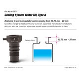 Motion Pro Cooling System Tester Adaptor Only - Type A (Radiator Neck Range 15.75mm - 20mm) - Japanese & late model WC American V-Twin **