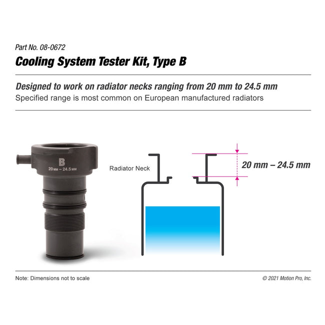 Motion Pro Cooling System Tester Adaptor Only - Type B (Radiator Neck Range  20mm - 24.5mm) - Euro Motorcycles ** Main Image