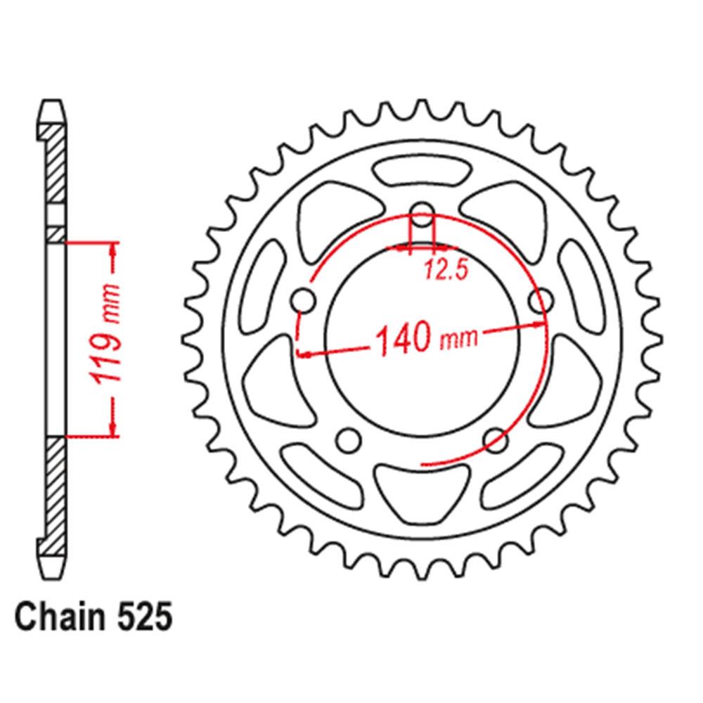REAR SPROCKET - STEEL 44T 525P (42-B10-44)
