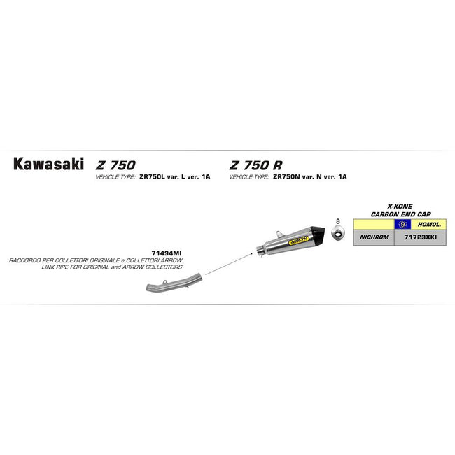 ARROW 71368MI [RAS]: LINK PIPE Stainless steel RE 71723 R-T - KA Z750 07>12 Hover Image