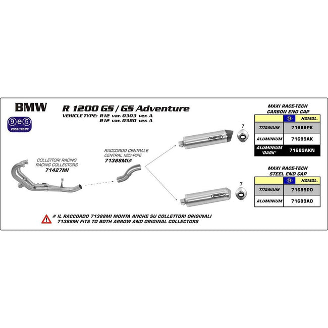 ARROW 71388MI [RAS]: LINK PIPE Stainless steel RE #71689 SIL - BMW R1200GS/ADV 06>09 Hover Image