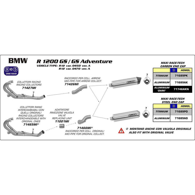 ARROW 71466MI [RAS]: LINK PIPE Stainless steel RE #71689 SIL - BMW R1200GS/ADV 10>12 Hover Image