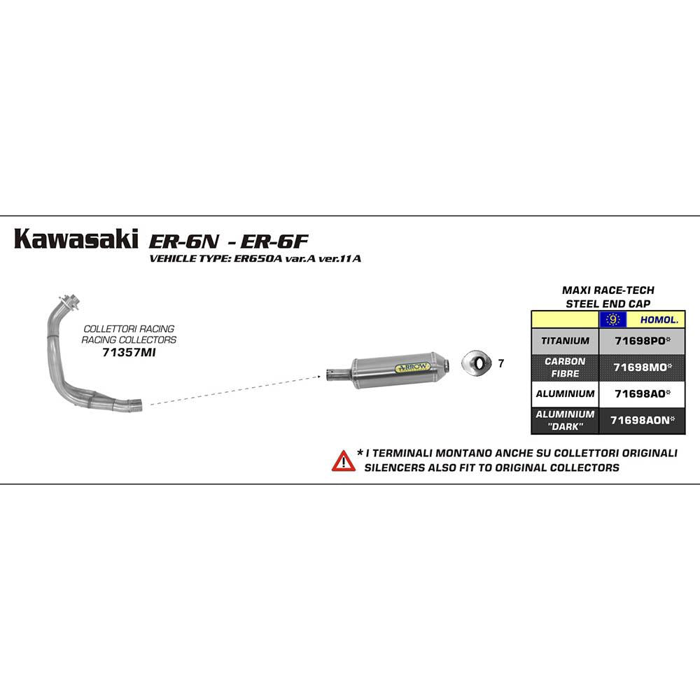 ARROW 71698AON Silencer :- MAXI RACE-TECH Aluminium Dark with Steel End Cap - KA ER-6F/N 05>11