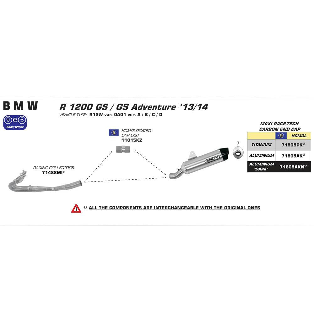 ARROW 71805AKNP Silencer - MAXI RACE-TECH Aluminium Silver with Carbon End Cap (Not for OE Pannier set)