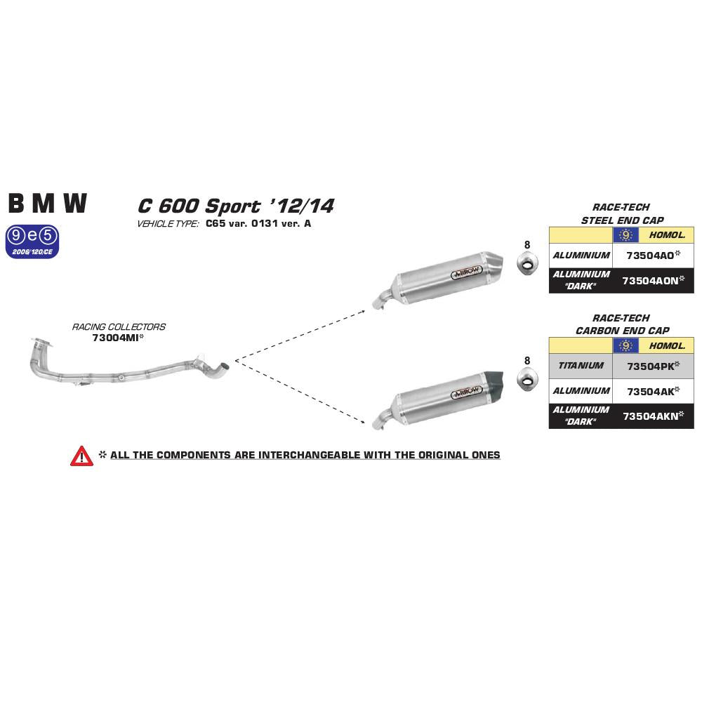 ARROW 73504AK Silencer - RACE-TECH Aluminium Silver with Carbon End Cap