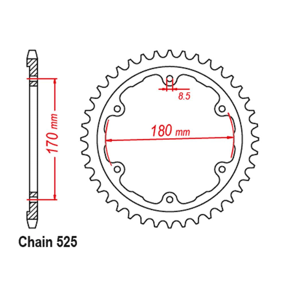 REAR SPROCKET - STEEL 44T 525P (42-T12-44)