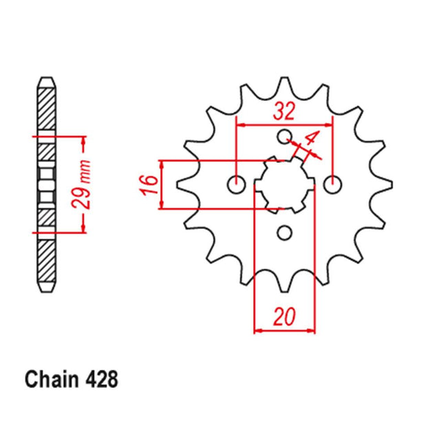 FRONT SPROCKET - STEEL  16T 428P D/D (31-201-16) Hover Image