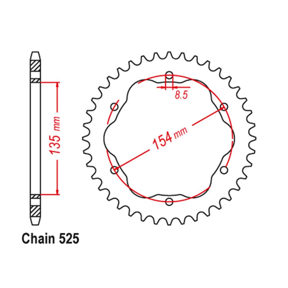REAR SPROCKET STEEL - BLACK - 42T 525P - 760 or 770 ADAPTOR REQUIRED