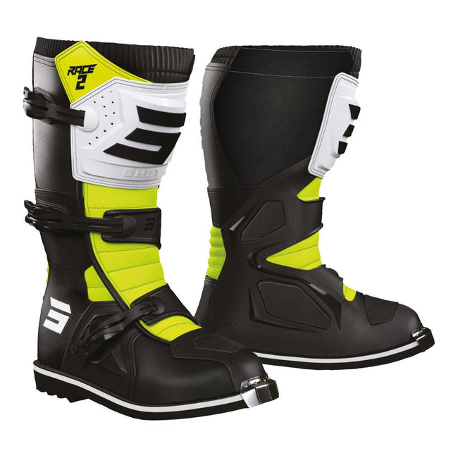 Shot Race 2 Kid Boots Black/White/Neon Yellow Hover Image
