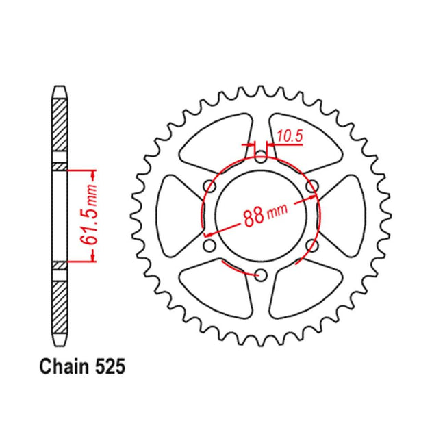 REAR SPROCKET - STEEL 38T 525P (42-RE1-38) Hover Image