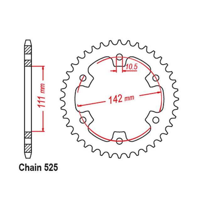 REAR SPROCKET - STEEL 38T 525P (42-RE2-38) Hover Image