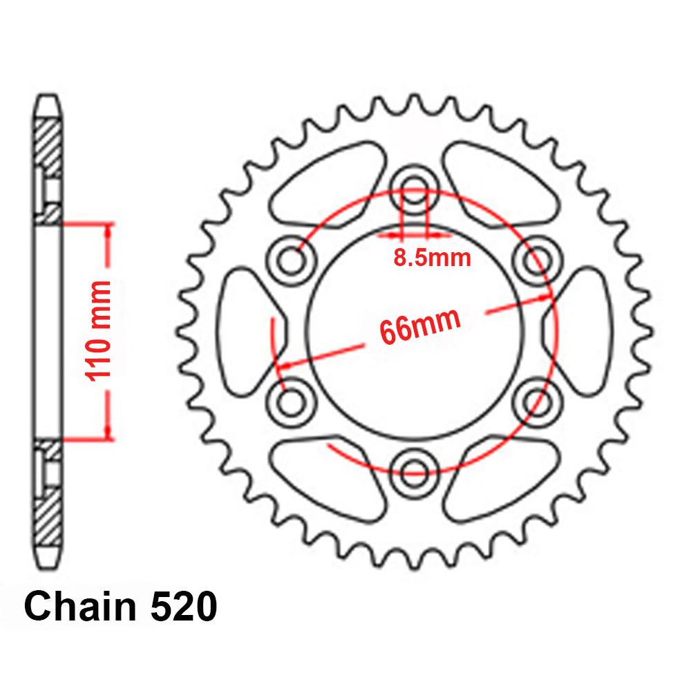 REAR SPROCKET - STEEL 43T 520P - BLACK