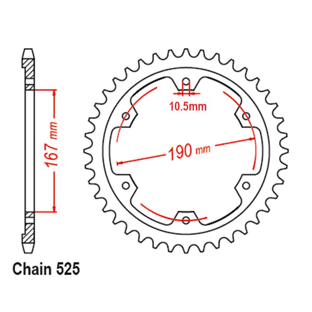 REAR SPROCKET - STEEL 50T 525P 10.5mm Bolt Holes