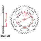 VORTEX ALLOY REAR SPROCKET 520-44T - MARCHESINI / OZ / BST  - BLACK