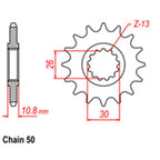 FRONT SPROCKET - STEEL WITH RUBBER CUSH 17T 530P (31-36Y-17RB)