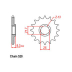 FRONT SPROCKET - STEEL WITH RUBBER CUSH 14T 520P (31-054-14RB)