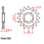 FRONT SPROCKET - STEEL WITH RUBBER CUSH 16T 525P (31-132-16RB)