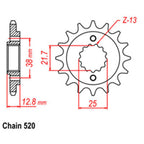 FRONT SPROCKET - STEEL WITH RUBBER CUSH 16T 520P (31-163-16RB)