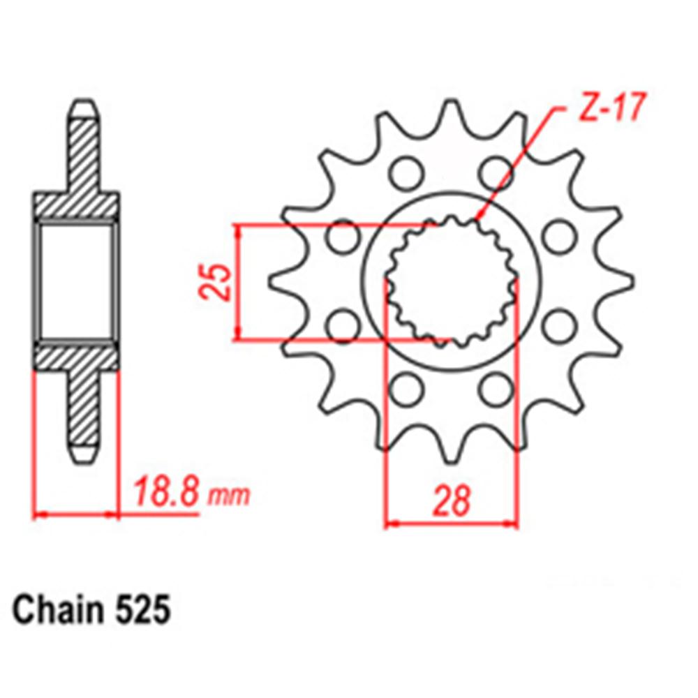 FRONT SPROCKET - STEEL WITH RUBBER CUSH 17T 525P (41-A03-17RB)