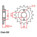 FRONT SPROCKET - STEEL WITH RUBBER CUSH 15T 520P (41-D01-15RB)