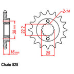FRONT SPROCKET - STEEL W/-RUBBER CUSH 15T 525P (41-D05-15RB)