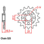 FRONT SPROCKET - STEEL W/-RUBBER CUSH 15T 525P (41-D06-15RB)
