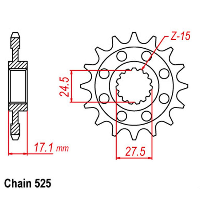 FRONT SPROCKET - STEEL WITH  RUBBER CUSH 16T 525P Main Image
