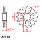 FRONT SPROCKET - STEEL WITH RUBBER CUSH 16T 525P (41-K05-16RB)