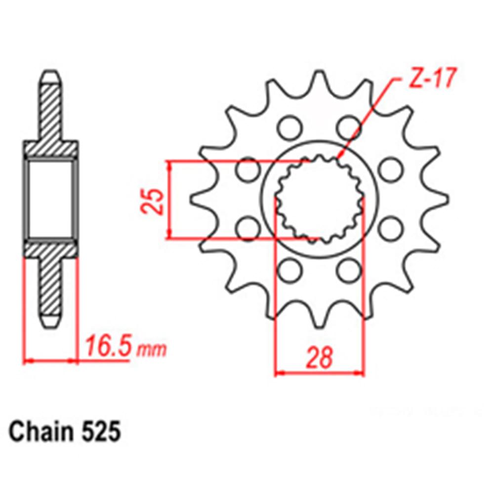 FRONT SPROCKET - STEEL WITH RUBBER CUSH 16T 525P (41-K05-16RB)