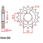 FRONT SPROCKET - STEEL WITH RUBBER CUSH 15T 520P (41-K09-15RB)