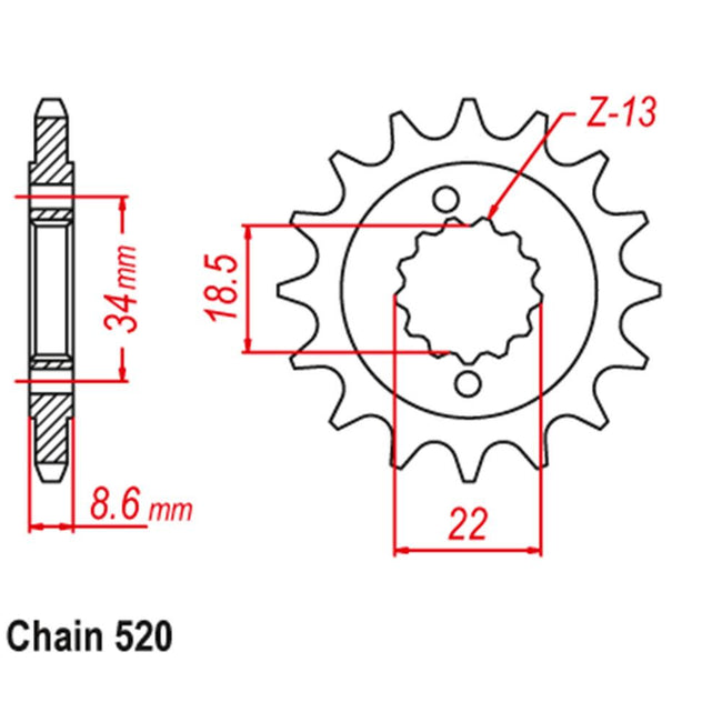 FRONT SPROCKET - STEEL WITH RUBBER CUSH 15T 520P (41-K09-15RB) Main Image