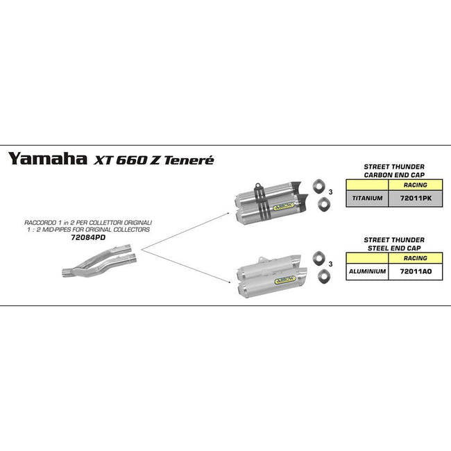 ZZZ - ARROW YAM XT 660Z 08-15 TENERE 1:2 MID-PIPE FOR OEM CLTR Hover Image