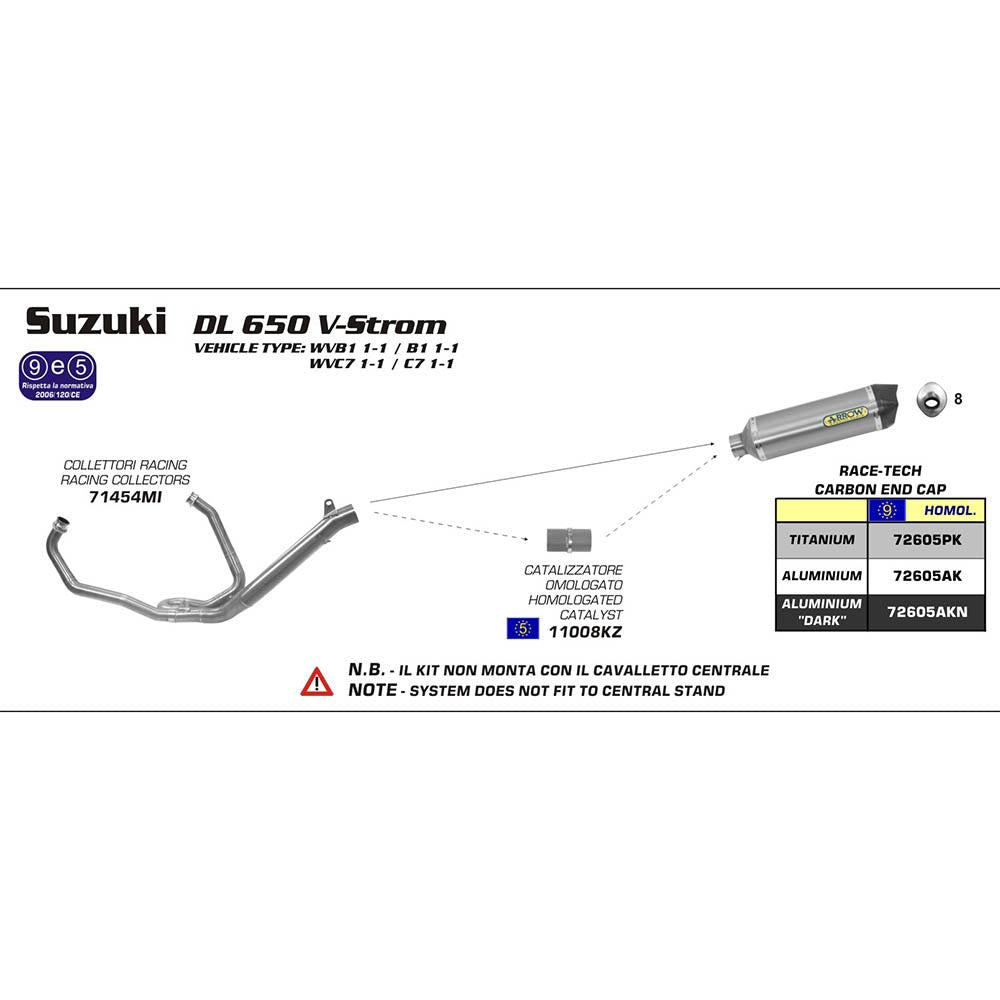 ARROW 72605AKN Silencer - R-T ALUM DRK W CBN E/C - SU DL650 04>16