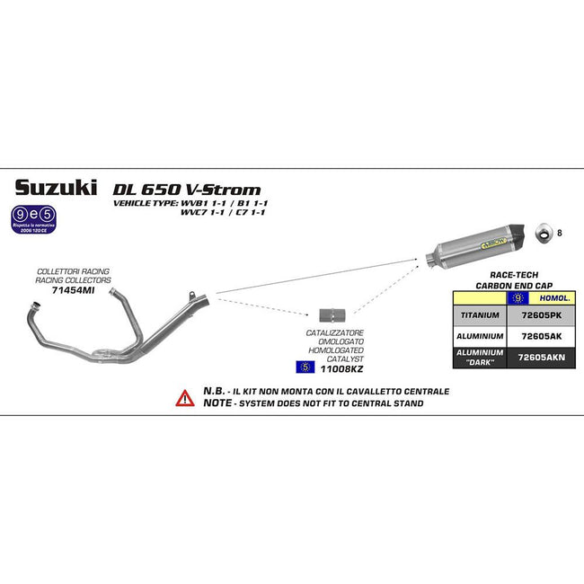 ARROW 72605AKN Silencer - R-T ALUM DRK W CBN E/C - SU DL650 04>16 Hover Image