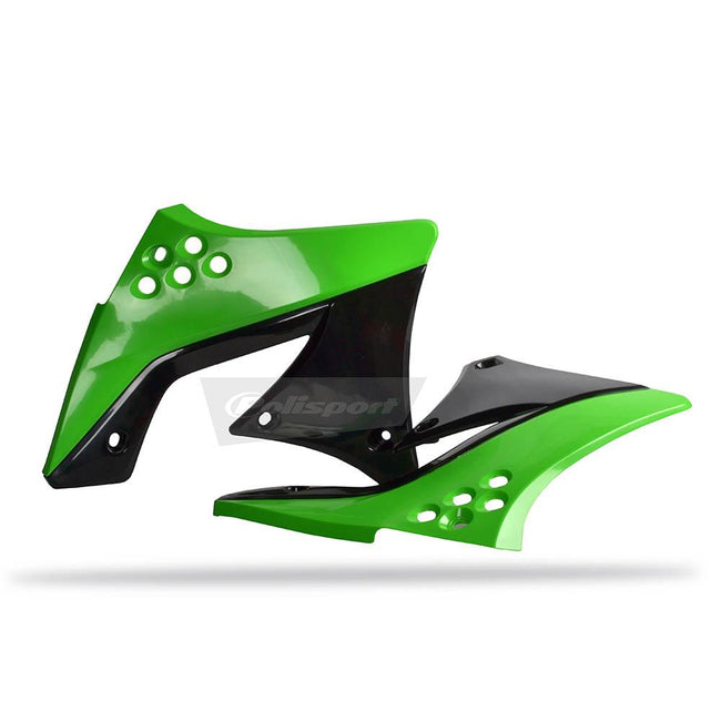 POLISPORT RADIATOR SHROUDS KAWASAKI KX250F 09-12 - GREEN/BLACK Hover Image