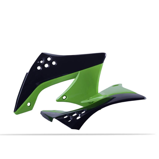 POLISPORT RADIATOR SHROUDS KAWASAKI KX450F 09-11 - BLACK/GREEN Hover Image