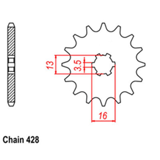 FRONT SPROCKET - STEEL  14T 428P (31-2J5-14) Hover Image