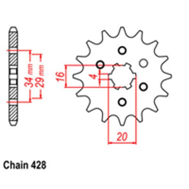 FRONT SPROCKET - STEEL  16T 428P D/D (31-200-16) Hover Image
