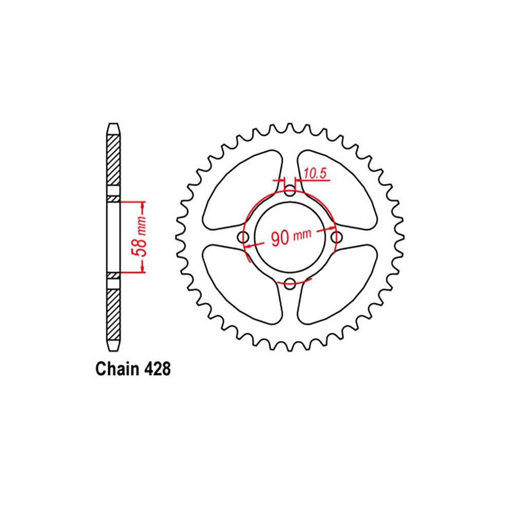 REAR SPROCKET - STEEL 42T 428P (32-KTY-42)