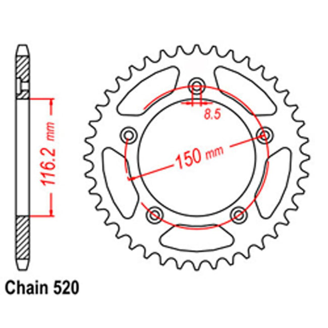 REAR SPROCKET - STEEL 42T 520P (42-A02-42) Hover Image