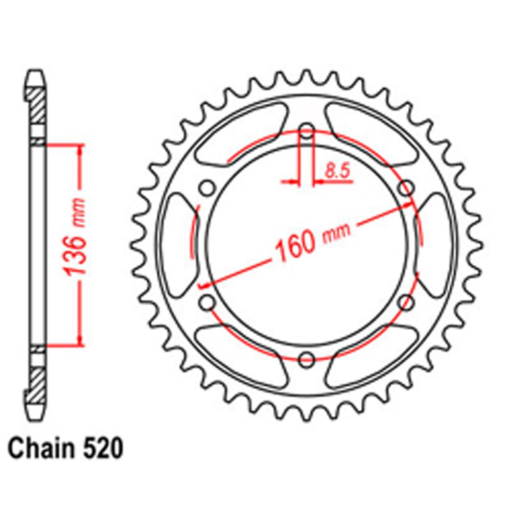 REAR SPROCKET - STEEL 44T 520P (42-B01-44)