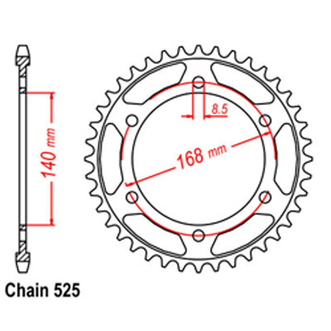 REAR SPROCKET - STEEL 42T 525P (42-B05-42) Hover Image