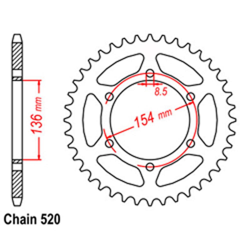 REAR SPROCKET - STEEL 47T 520P (42-B08-47)
