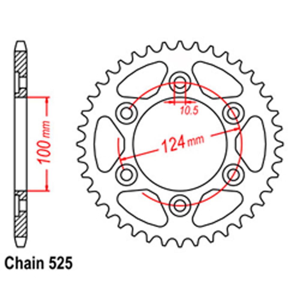 REAR SPROCKET - STEEL 42T 525P (42-D03-42)