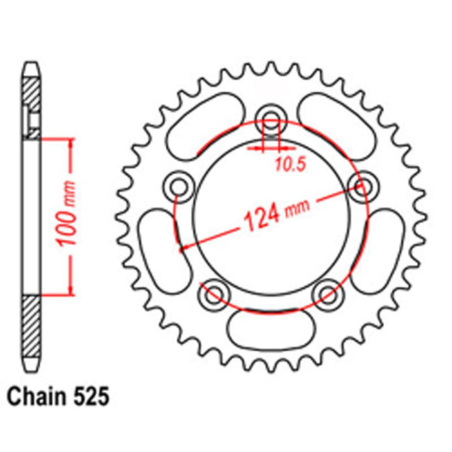 REAR SPROCKET - STEEL 39T 525P (42-D05-39) Hover Image