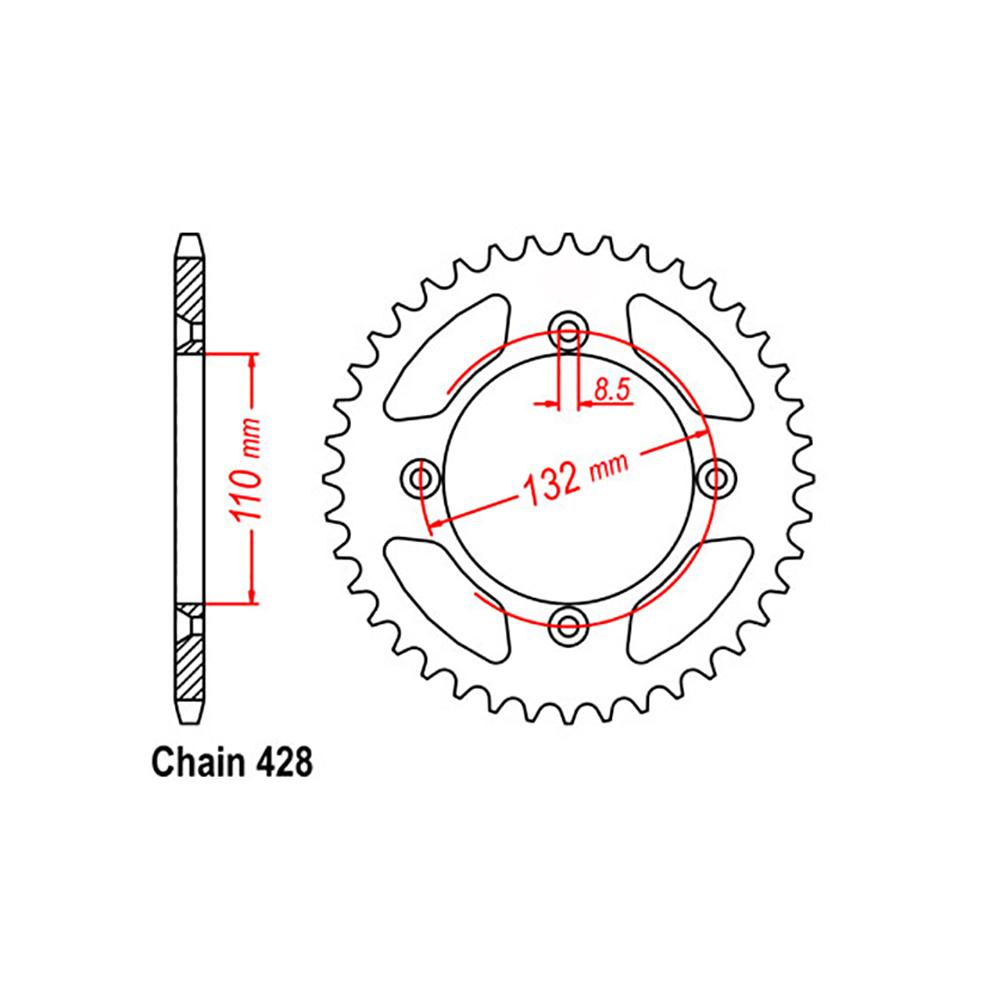 REAR SPROCKET - STEEL 46T 428P (42-K04-46)