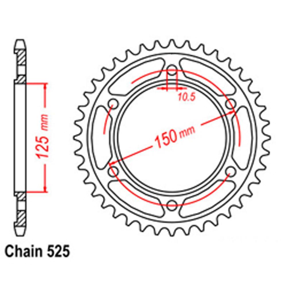 REAR SPROCKET - STEEL 42T 525P (42-K05-42)