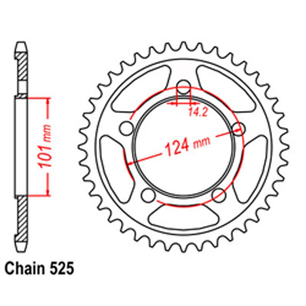 REAR SPROCKET - STEEL 38T 525P (42-K06-38)