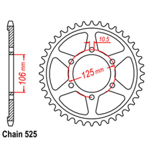 REAR SPROCKET - STEEL 47T 525P (42-T06-47) Hover Image