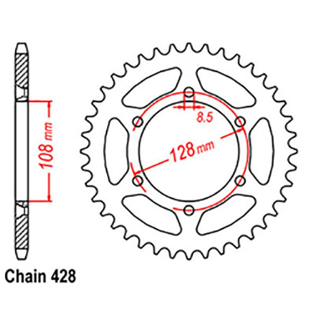 REAR SPROCKET - STEEL 54T 428P (32-08G-54) Hover Image
